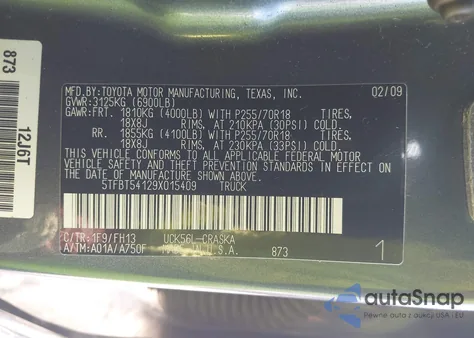 2009 Toyota Tundra Grade 4.7L V8 from USA, damaged, VIN 5TFBT54129X015409